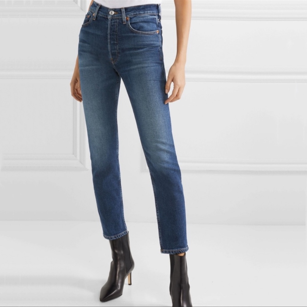 RE/DONE Originals High Rise Ankle Crop Jeans in Midnight Blue Size 26